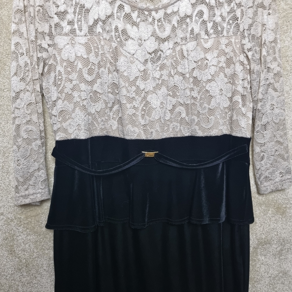 Joanna Hope Dress Womens Size 14 Peplum Midi Lace and Velvet Ivory Black - Picture 5 of 10